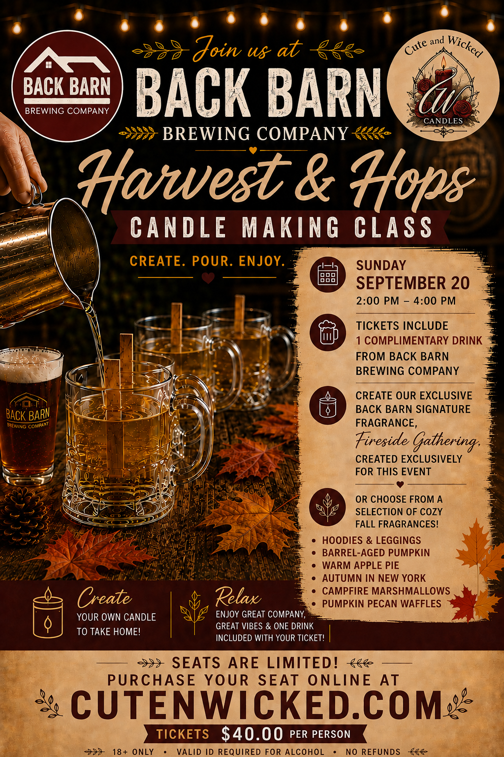 🍂 Harvest & Hops Candle Making Class At Back Barn Brewing Company